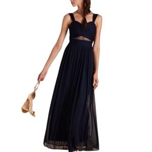 NWOT Birdy Grey Elsye Dress Navy Blue Mesh Long Formal Bridesmaids Dress Small